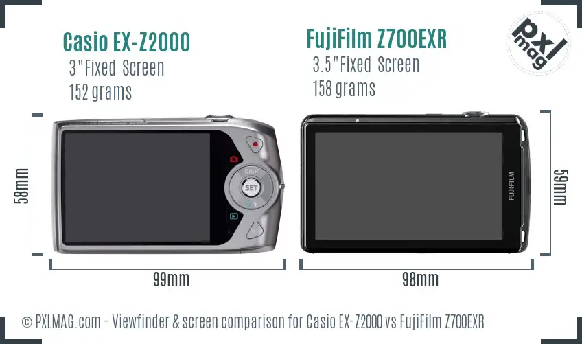 Casio EX-Z2000 vs FujiFilm Z700EXR Screen and Viewfinder comparison