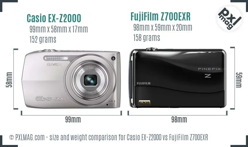 Casio EX-Z2000 vs FujiFilm Z700EXR size comparison