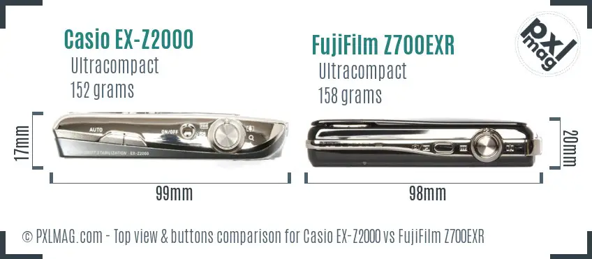 Casio EX-Z2000 vs FujiFilm Z700EXR top view buttons comparison