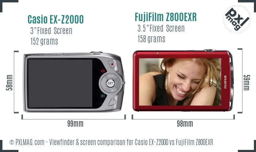 Casio EX-Z2000 vs FujiFilm Z800EXR Screen and Viewfinder comparison