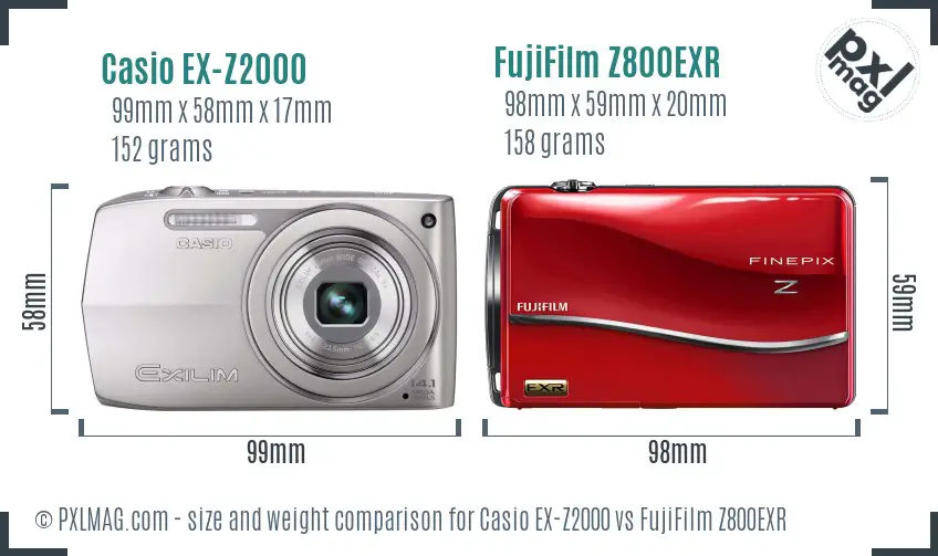 Casio EX-Z2000 vs FujiFilm Z800EXR size comparison