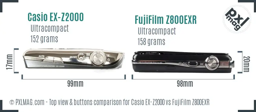 Casio EX-Z2000 vs FujiFilm Z800EXR top view buttons comparison