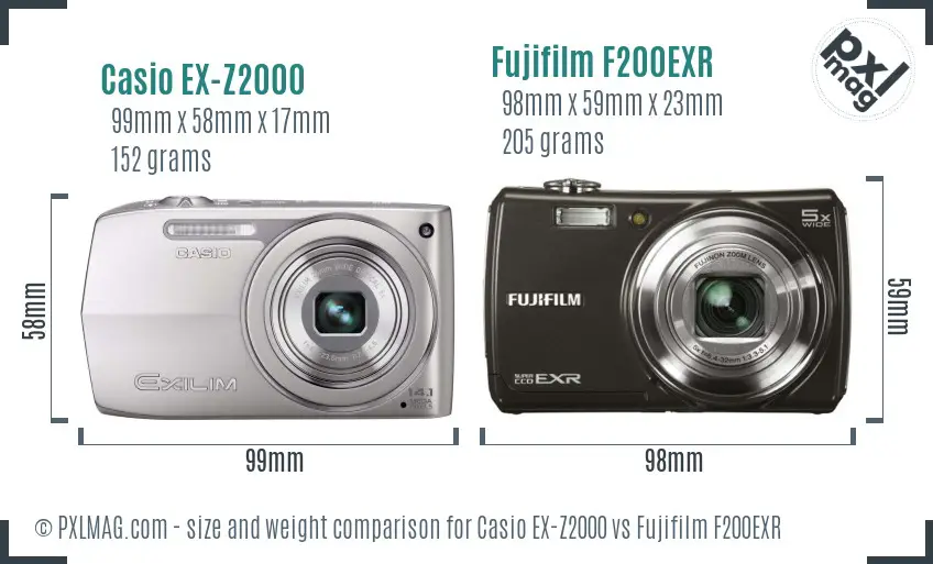 Casio EX-Z2000 vs Fujifilm F200EXR size comparison