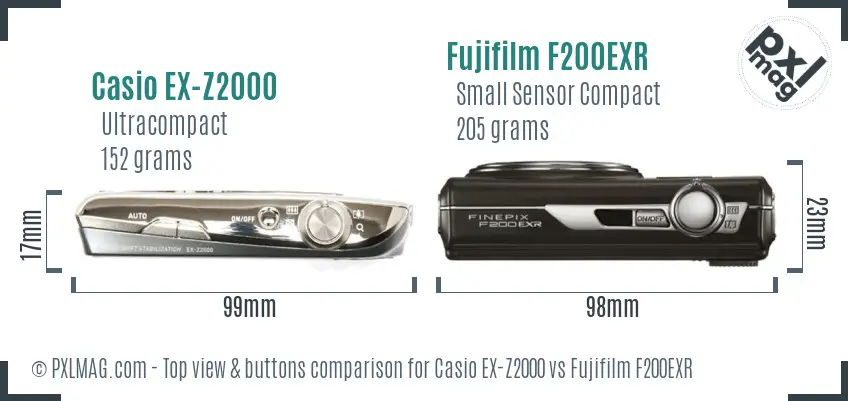 Casio EX-Z2000 vs Fujifilm F200EXR top view buttons comparison