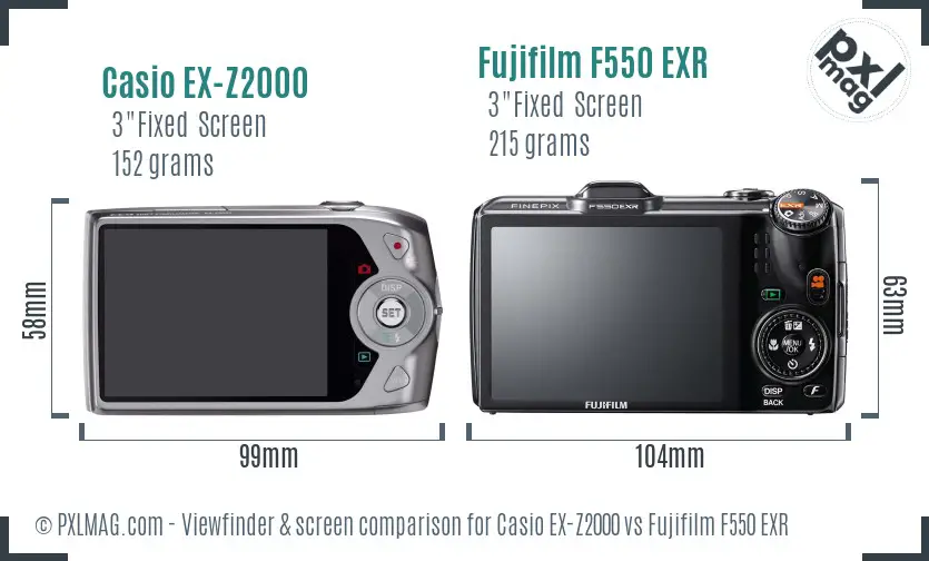 Casio EX-Z2000 vs Fujifilm F550 EXR Screen and Viewfinder comparison
