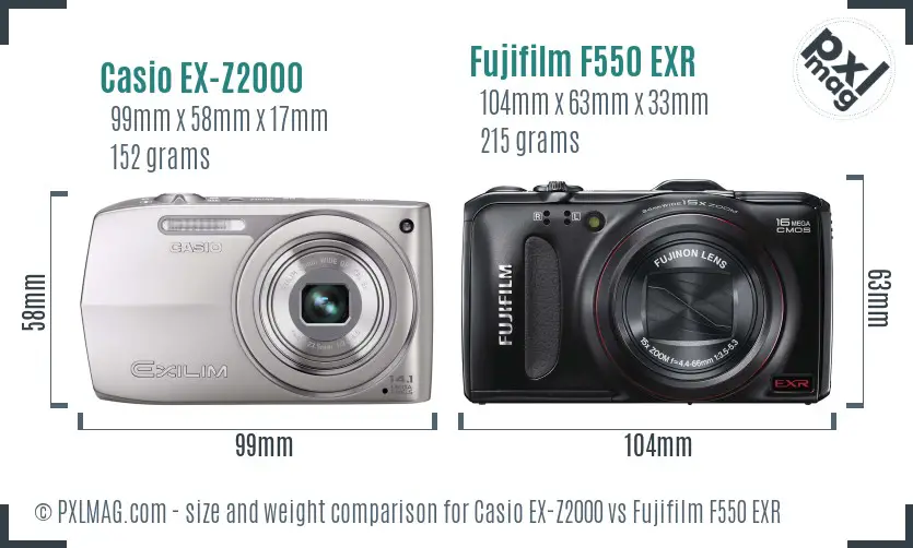 Casio EX-Z2000 vs Fujifilm F550 EXR size comparison