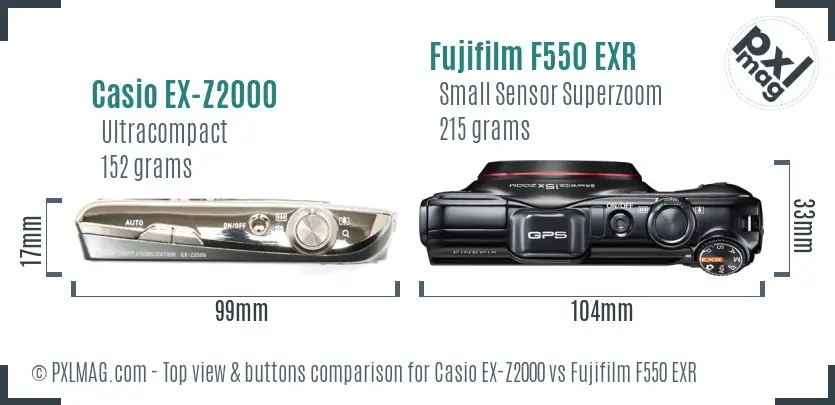 Casio EX-Z2000 vs Fujifilm F550 EXR top view buttons comparison