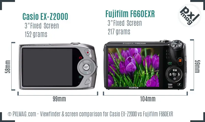 Casio EX-Z2000 vs Fujifilm F660EXR Screen and Viewfinder comparison