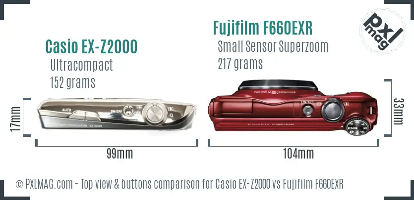 Casio EX-Z2000 vs Fujifilm F660EXR top view buttons comparison
