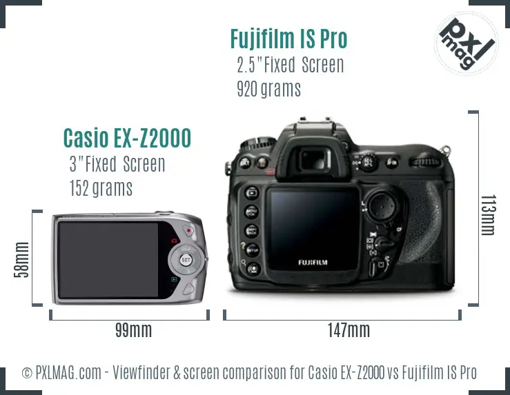 Casio EX-Z2000 vs Fujifilm IS Pro Screen and Viewfinder comparison