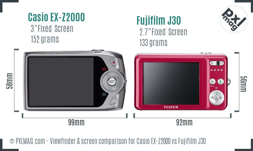 Casio EX-Z2000 vs Fujifilm J30 Screen and Viewfinder comparison