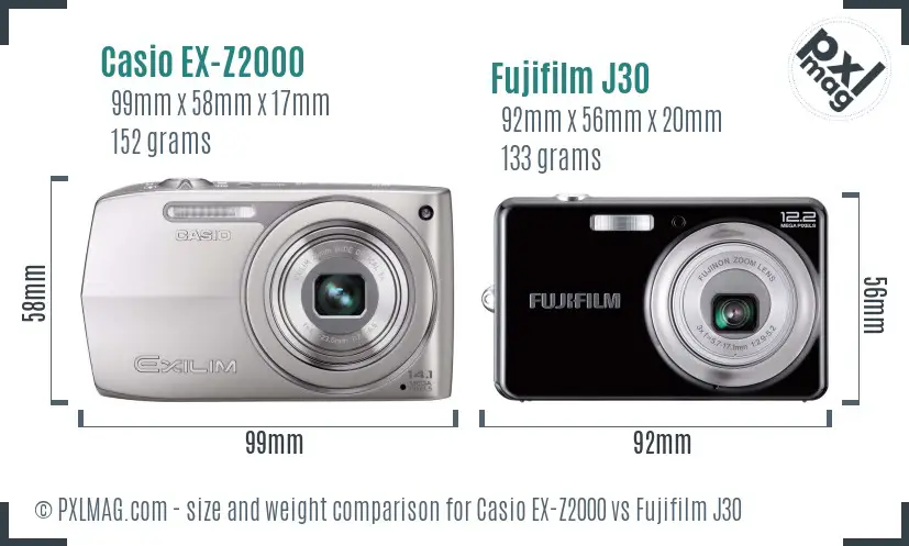 Casio EX-Z2000 vs Fujifilm J30 size comparison