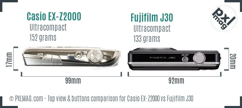 Casio EX-Z2000 vs Fujifilm J30 top view buttons comparison