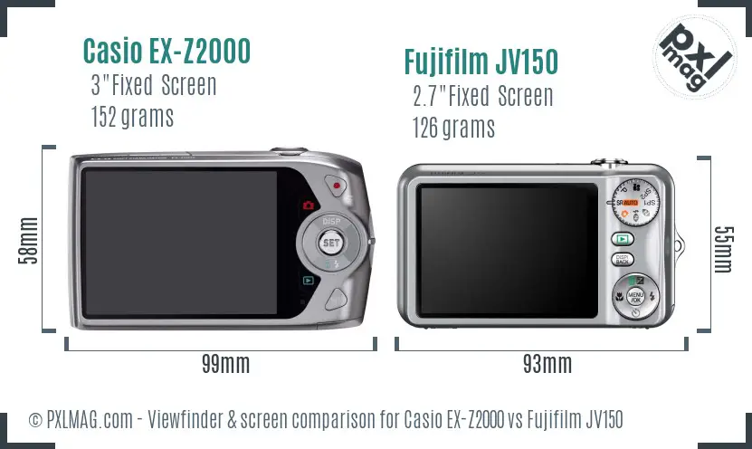 Casio EX-Z2000 vs Fujifilm JV150 Screen and Viewfinder comparison