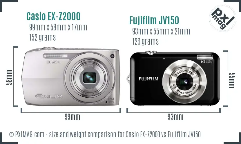 Casio EX-Z2000 vs Fujifilm JV150 size comparison