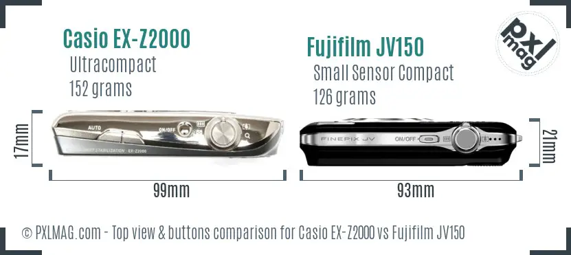 Casio EX-Z2000 vs Fujifilm JV150 top view buttons comparison