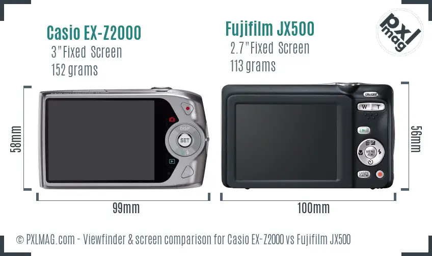 Casio EX-Z2000 vs Fujifilm JX500 Screen and Viewfinder comparison