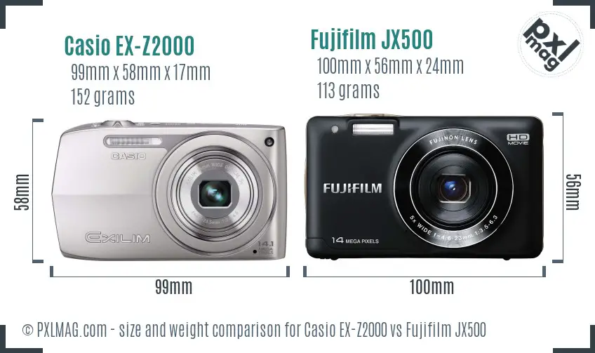 Casio EX-Z2000 vs Fujifilm JX500 size comparison