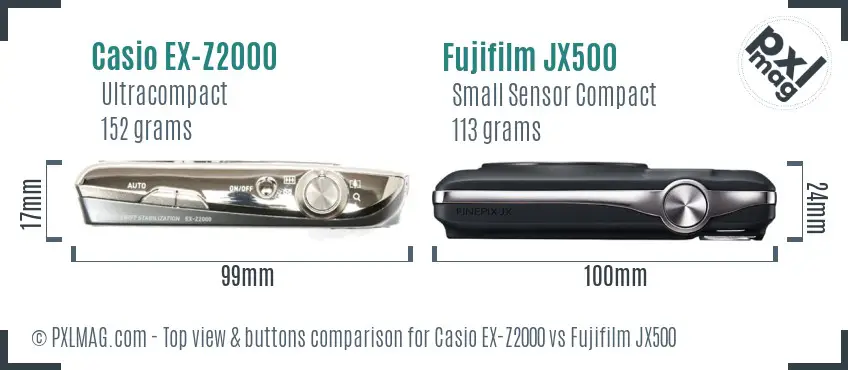 Casio EX-Z2000 vs Fujifilm JX500 top view buttons comparison