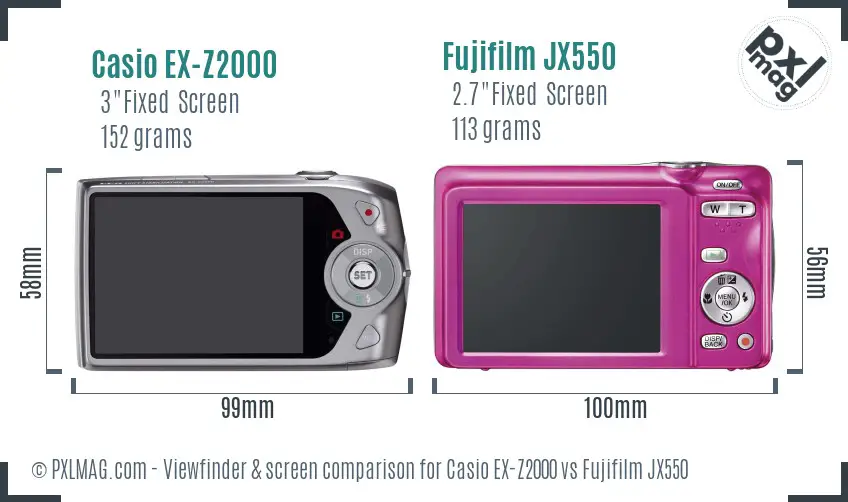 Casio EX-Z2000 vs Fujifilm JX550 Screen and Viewfinder comparison