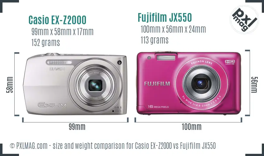 Casio EX-Z2000 vs Fujifilm JX550 size comparison