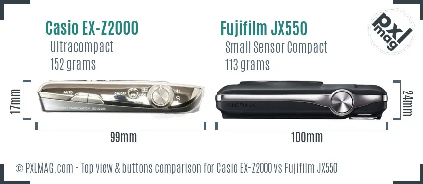 Casio EX-Z2000 vs Fujifilm JX550 top view buttons comparison