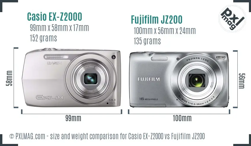 Casio EX-Z2000 vs Fujifilm JZ200 size comparison Casio EX-Z2000 vs Fujifilm JZ200 size comparison