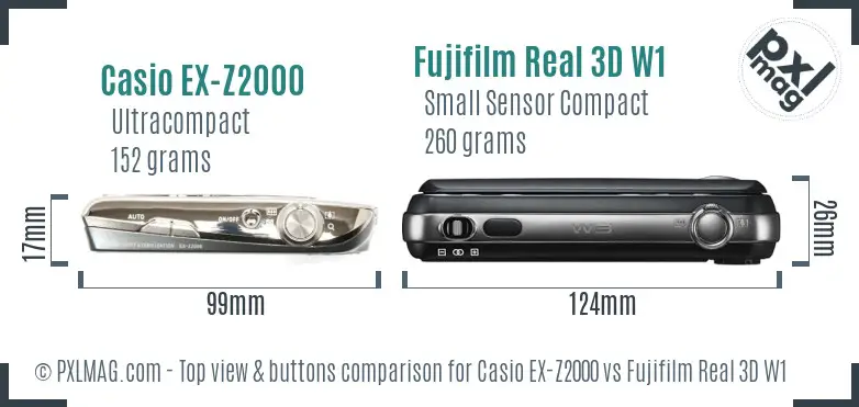 Casio EX-Z2000 vs Fujifilm Real 3D W1 top view buttons comparison