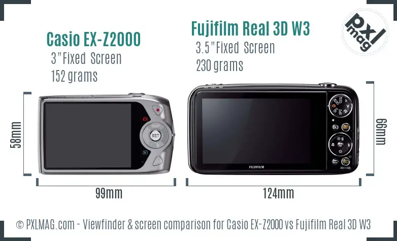 Casio EX-Z2000 vs Fujifilm Real 3D W3 Screen and Viewfinder comparison
