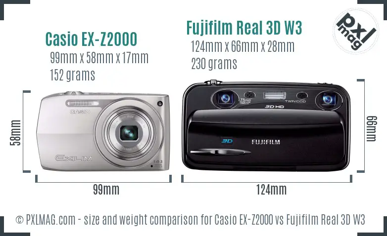 Casio EX-Z2000 vs Fujifilm Real 3D W3 size comparison