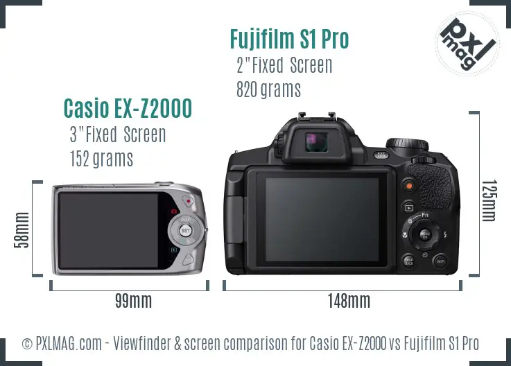 Casio EX-Z2000 vs Fujifilm S1 Pro Screen and Viewfinder comparison