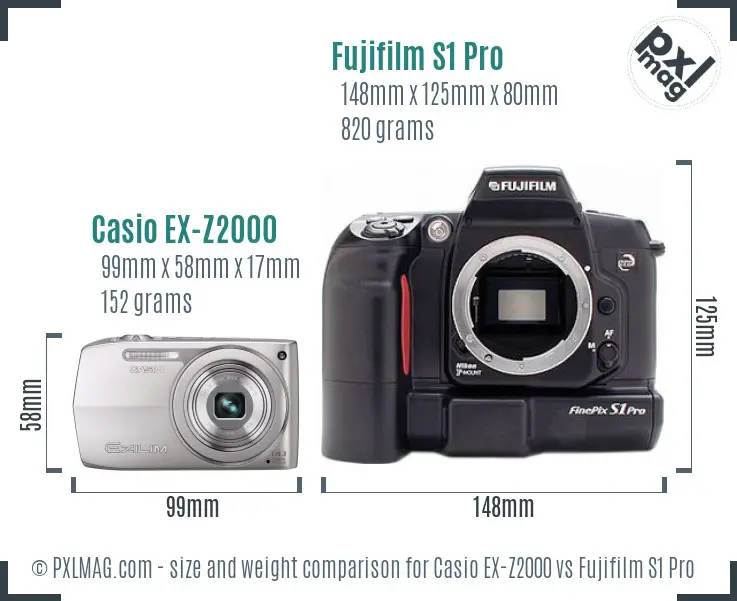 Casio EX-Z2000 vs Fujifilm S1 Pro size comparison