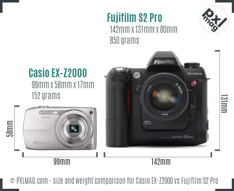 Casio EX-Z2000 vs Fujifilm S2 Pro size comparison