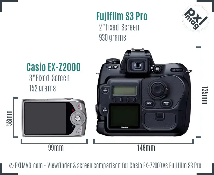 Casio EX-Z2000 vs Fujifilm S3 Pro Screen and Viewfinder comparison