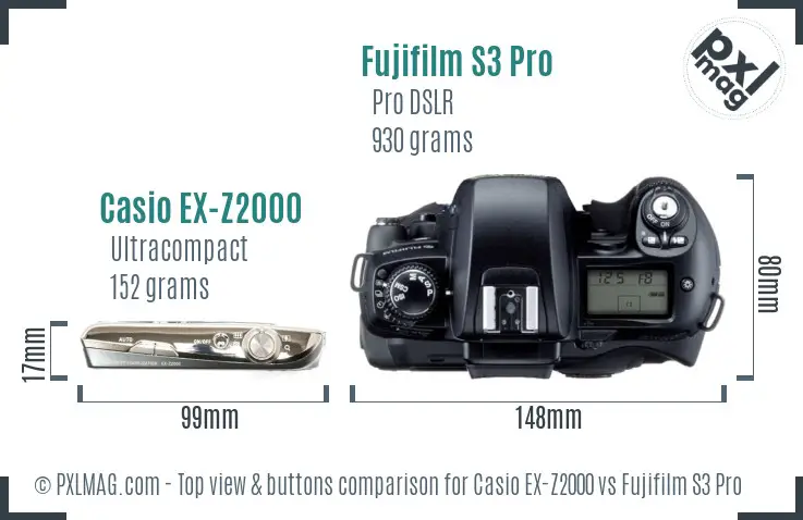 Casio EX-Z2000 vs Fujifilm S3 Pro top view buttons comparison