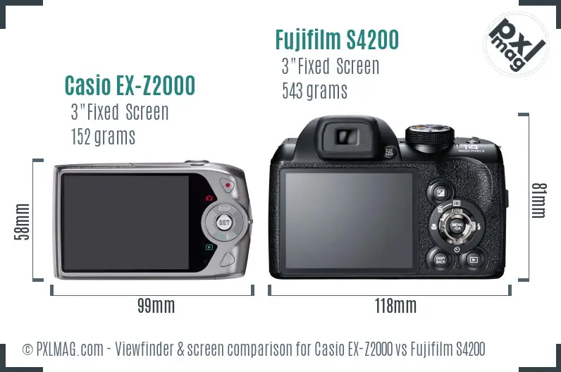 Casio EX-Z2000 vs Fujifilm S4200 Screen and Viewfinder comparison