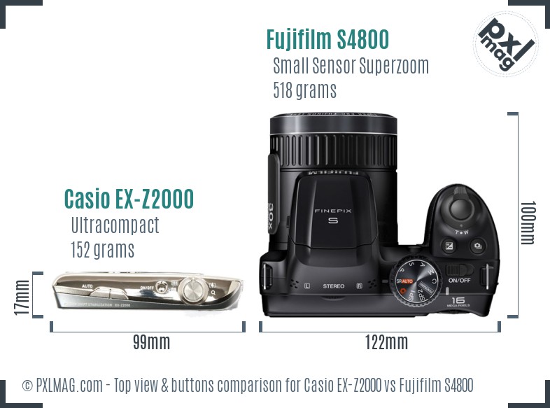 Casio EX-Z2000 vs Fujifilm S4800 top view buttons comparison