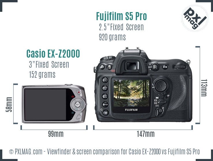 Casio EX-Z2000 vs Fujifilm S5 Pro Screen and Viewfinder comparison