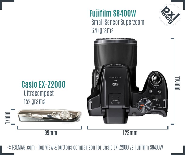 Casio EX-Z2000 vs Fujifilm S8400W top view buttons comparison