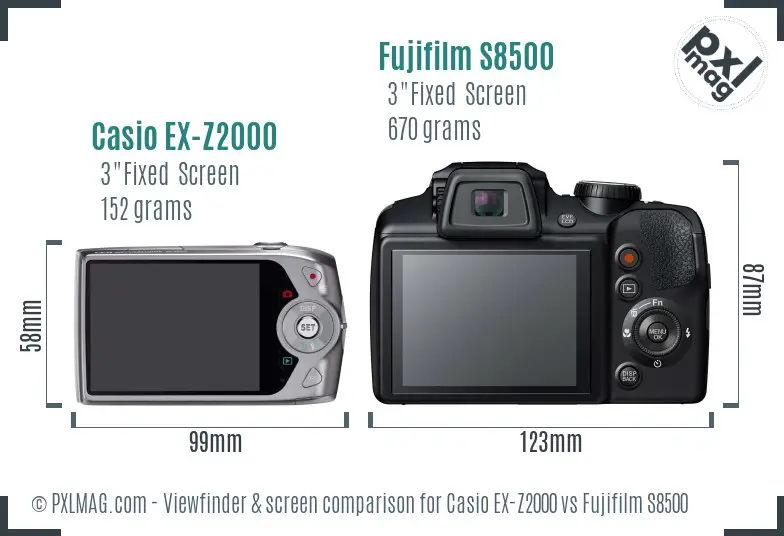 Casio EX-Z2000 vs Fujifilm S8500 Screen and Viewfinder comparison