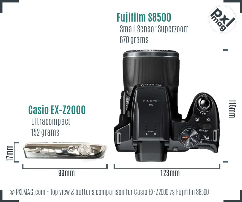 Casio EX-Z2000 vs Fujifilm S8500 top view buttons comparison