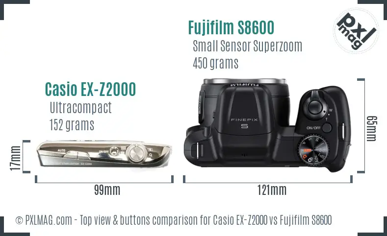 Casio EX-Z2000 vs Fujifilm S8600 top view buttons comparison