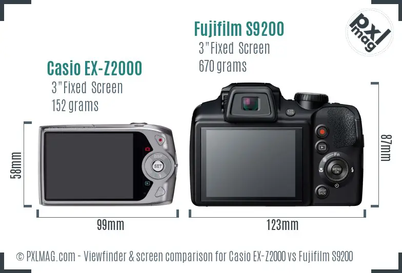 Casio EX-Z2000 vs Fujifilm S9200 Screen and Viewfinder comparison