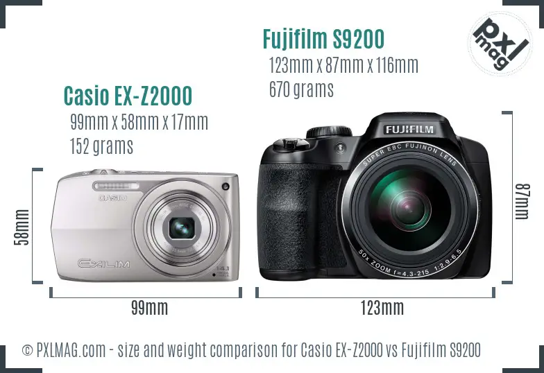 Casio EX-Z2000 vs Fujifilm S9200 size comparison Casio EX-Z2000 vs Fujifilm S9200 size comparison