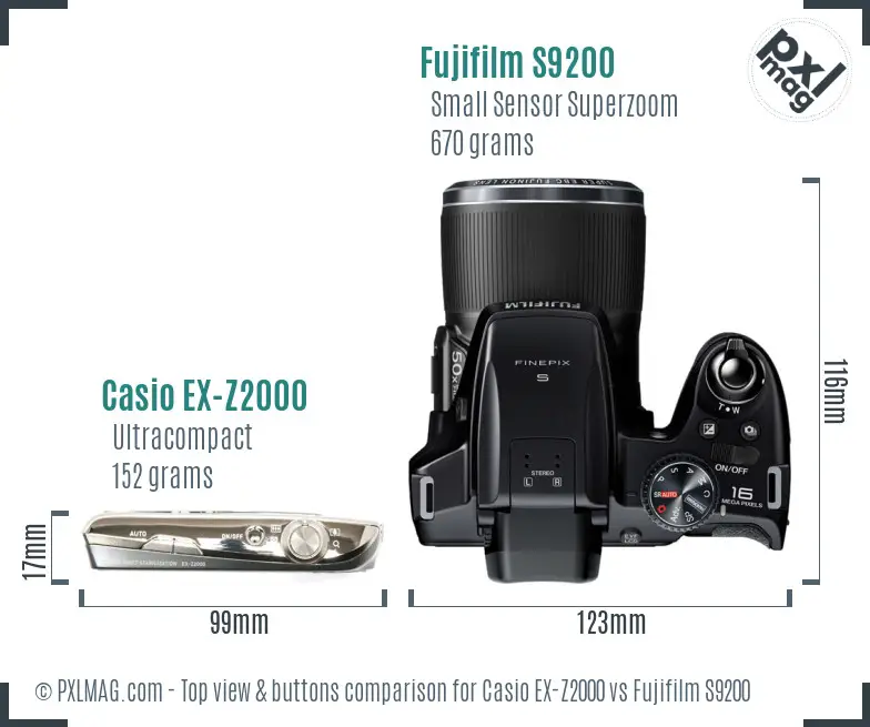 Casio EX-Z2000 vs Fujifilm S9200 top view buttons comparison