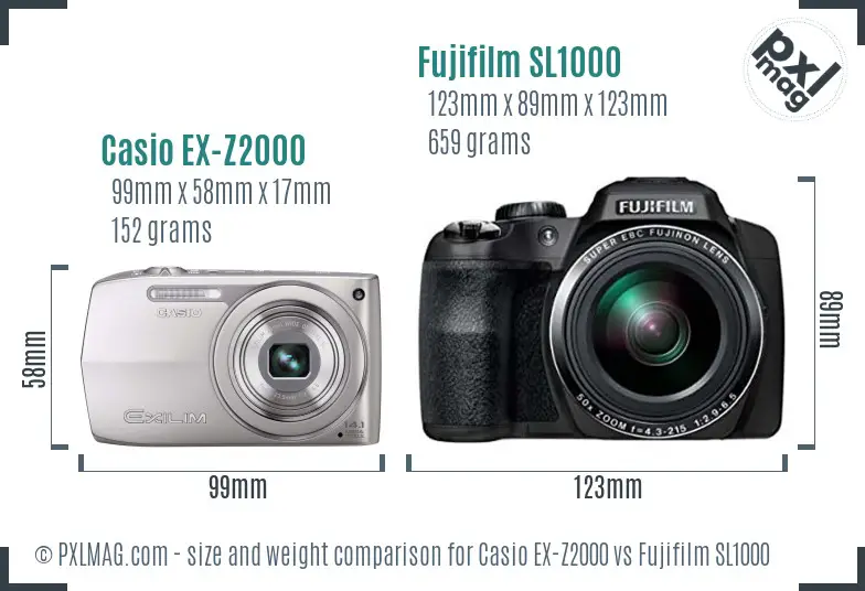 Casio EX-Z2000 vs Fujifilm SL1000 size comparison