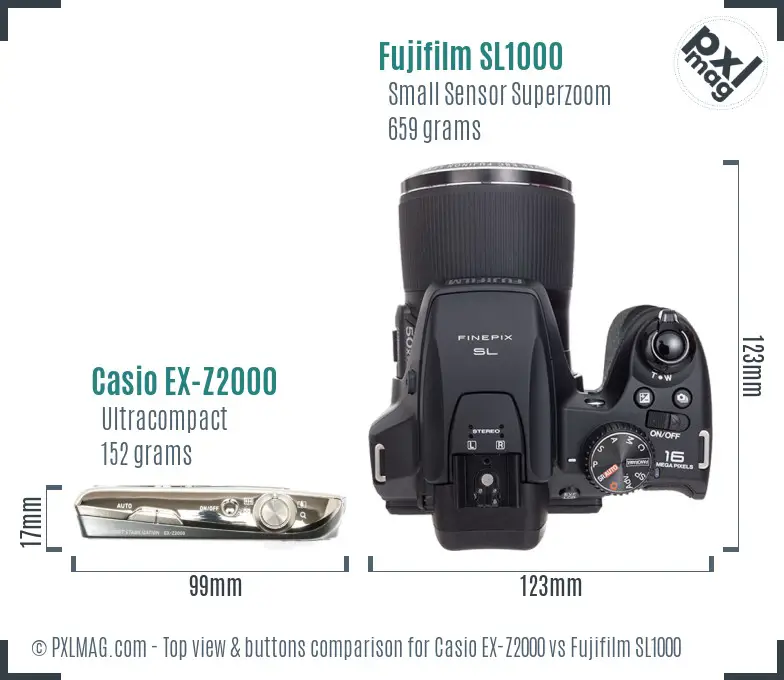 Casio EX-Z2000 vs Fujifilm SL1000 top view buttons comparison