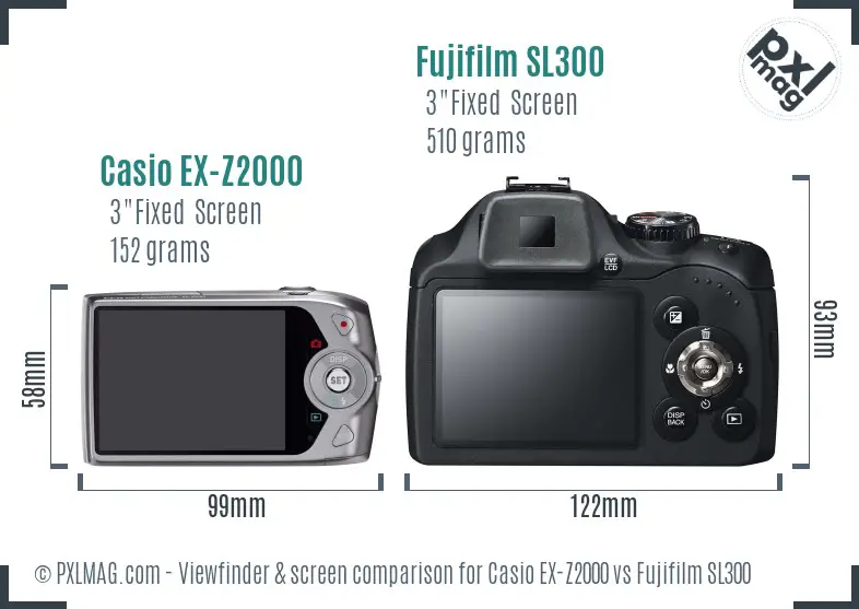 Casio EX-Z2000 vs Fujifilm SL300 Screen and Viewfinder comparison