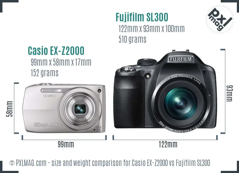 Casio EX-Z2000 vs Fujifilm SL300 size comparison