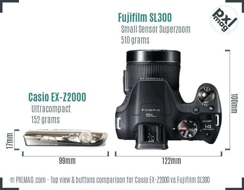 Casio EX-Z2000 vs Fujifilm SL300 top view buttons comparison